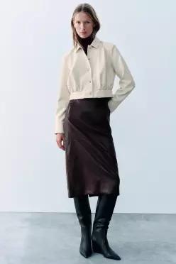 ZARA 남성 숏 페이크 레더 숄더 패드 셔츠 - 크림 4387/257/712