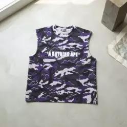 MUST IT_베이프 글리치 우드랜드 카모 헤비 워시 BATHING APE 크롭 핏 나시 M PURPLE 001VTM301301PUR