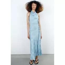 ZARA FLORAL JACQUARD MIDI DRESS - Sky blue 7561/300/403