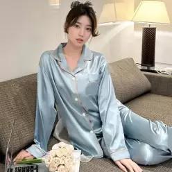 [라일리여성언더웨어] Rly 실크 소재 여성 롱 파자마 세트 53295898)