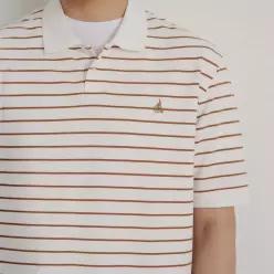 [국내매장판] 빈폴 [26SS 30%OFF] 1도 스트라이프 클래식 칼라넥 티셔츠 옐로이시 브라운 (BC6442C73 28164
