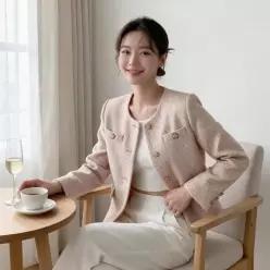 [하프클럽/]트위드 자켓 노카라 하객룩 봄 가을 상의 오피스 출근룩 정장 재