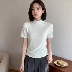 [하프클럽/]반팔 티셔츠 하프넥 반폴라 셔링 여름 데일리 등원룩 등교룩 데