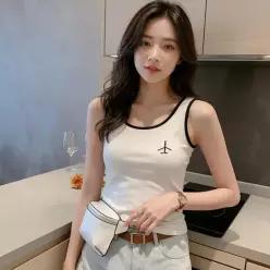 [하프클럽/]비행기 나시 티셔츠 배색 라인 상의 휴가룩 여름 데일리웨어