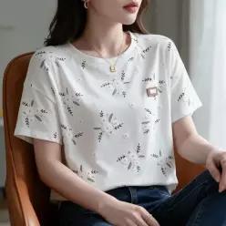 [하프클럽/]플라워 반팔 티셔츠 루즈핏 여름 데일리룩 화이트
