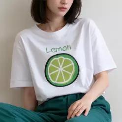 [하프클럽/]레몬 프린팅 라운드 반팔 티셔츠 여름 데일리룩 홈웨어 등교룩