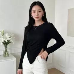 [하프클럽/]피델 라운드 긴팔티 앞셔링 봄 가을 데일리 이너웨어 상의 셔링