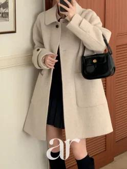 (핸드메이드울코트) 소매 비조 울 핸드메이드 싱글 롱코트 겨울 하객룩 오피스룩 연말룩 ct1669