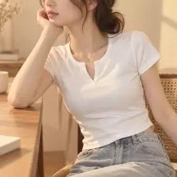 [하프클럽/]반팔티 여름 브이넥 스판 이너티 슬림 티셔츠 여성