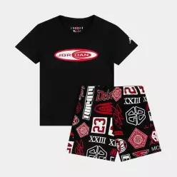 나이키 에어조던 브루클린 올 오버 프린트 쇼츠 키즈 라이프 Matching 세트 검 블랙 Red 85D662 023