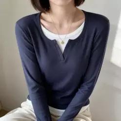 [하프클럽/]브이넥 배색 골지 긴팔 봄 가을 데일리 이너 웨어 이너웨어 상의