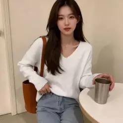 [하프클럽/]브이넥 골지 니트 스웨터 간절기 데일리웨어 가을 겨울 상의 여
