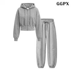 베이직 크롭 후드 집업 조거 팬츠 세트 (GQCOW014D)