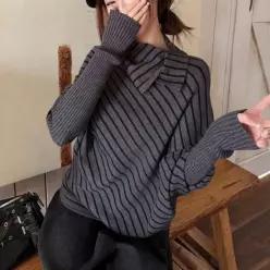 [하프클럽/]여성 오버핏 가오리 상의 티셔츠 단가라 스트라이프니트 이너