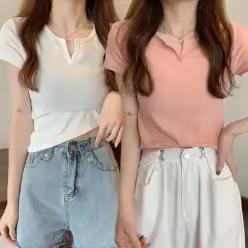 [하프클럽/]슬림핏 트임 브이넥 반소매 티셔츠 상의