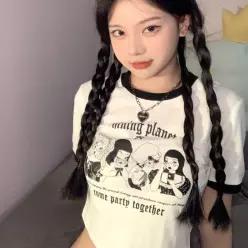 [하프클럽/]일러스트 프린트 링거 반팔 티셔츠 상의