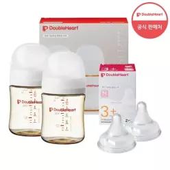 더블하트 160ml 트윈팩 젖병2개 + 젖꼭지 2개 젖병 노꼭지)