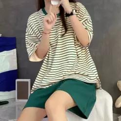 잠옷 티 내장 패드 여성 캡 반팔 여름 NWF95352