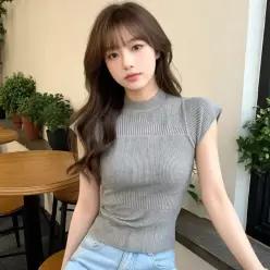 [하프클럽/]골지 니트 라운드 쫀쫀핏 2컬러 데일리 여름 상의 출근룩 데이트