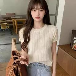 [하프클럽/]비스코스 라운드 반팔 니트 펀칭 썸머 여름 데일리룩 상의 통기