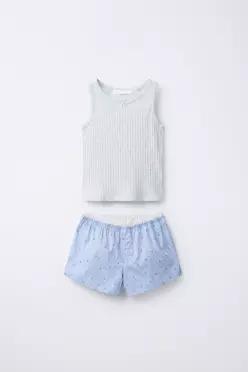 [국내매장] ZARA 여아 6-14세/ 깅엄 체크 콤비 파자마 - 블루 7099/795/400 556806