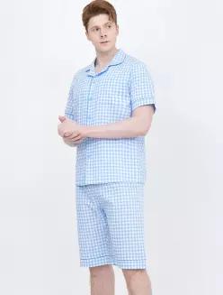 [정품] RENOMA 레노마 [미키마우스] 남성 블루 체크 5부 잠옷 BU_0D1SH38499 PEB0D1SH38499