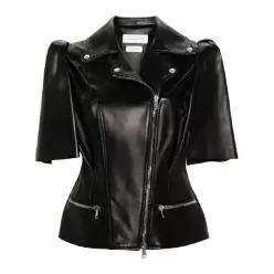 Alexander McQueen 매듭 보우 가죽 바이커 베스트 780912Q5ALT TP434934472