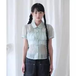 MIRECO SHIRRING SHEER BLOUSE PISTACHIO MS26BL01 3706394