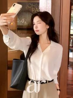(믿고입는베스트/링클프리) 모먼트 오픈카라 가을블라우스 bs5039