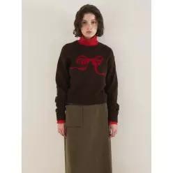 [하프클럽/벤시몽]RIBBON JACQUARD KNIT - BROWN