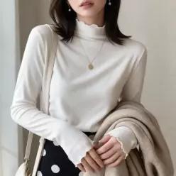 [하프클럽/]물결 하이넥 슬림 티셔츠 데일리 이너웨어 긴팔 상의 가을 겨울