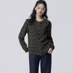 베네통 BENETTON 플라워 패턴 레이스 블라우스 BABLE1631BK