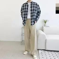다잇템 ACC 남자 사계절 반밴딩 면바지 세미와이드 코튼 핀턱 팬츠
