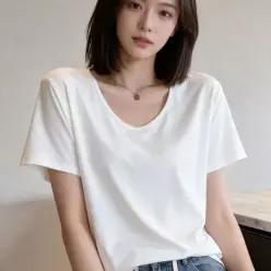 [하프클럽/]여성 반팔 티셔츠 U넥 루즈핏 데일리룩 여름 상의 외출복 여행