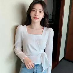 [하프클럽/]스퀘어넥 블라우스 스트랩 나시 상의 휴양지 여행룩 하객룩 데