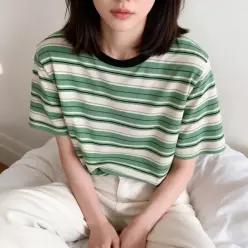 [하프클럽/]단가라 티셔츠 배색 스트라이프 줄무늬 긴팔 상의 봄 가을 데일