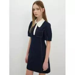 올리브데올리브 라운드 배색 카라 미니 원피스 OW5XO4160