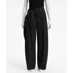 MASSIMO DUTTI 스카프 디테일 스트라이프 배럴핏 팬츠