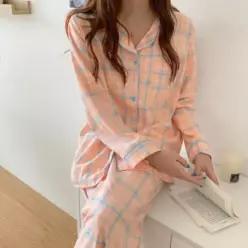 [라일리여성언더웨어] Rly 체크 긴팔 여성 파자마 사계절 홈웨어 잠옷 53299391)