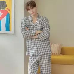 메이플라워 G.클럽체크 긴팔 약기모 순면 남성 빅사이즈 잠옷 세트