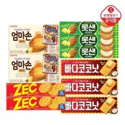 빠다코코넛 100gx3개+롯데샌드 파인애플 105gx3개+제크 100gx2개+엄마손파이 127gx2개