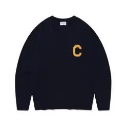 미들 C 로고 크루넥 니트 네이비