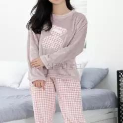 [라일리여성언더웨어] Rly 수면잠옷 체크베어 여성홈웨어세트 두꺼운잠옷