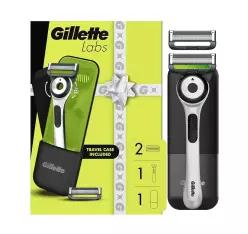 Gillette Labs 남성용 면도 면도기, 화이트 에디션 핸들, 블레이드 리필 2개 및 여행용 케이스, 선물 세트
