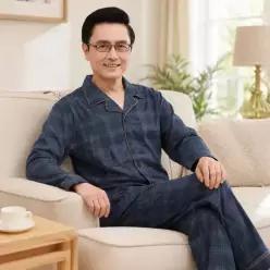남성 루즈핏 중년 잠옷 아빠 홈웨어 봄가을 긴팔바지 파자마 세트