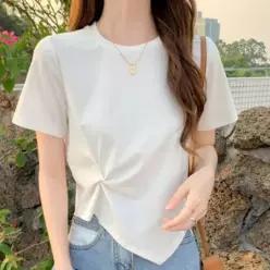 [라일리여성의류] Rly 셔링 언발란스 라운드 반팔티 여름면티 53299333)