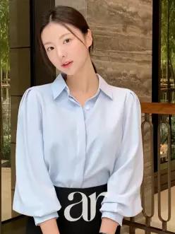 (XL/링클프리) 모먼트 히든버튼 퍼프 카라 가을블라우스 bs7740
