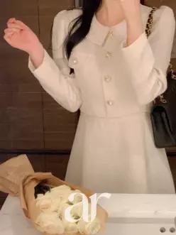 (국내제작)(투피스인듯/하객룩) 라운드 카라 트위드 가을원피스 op15543