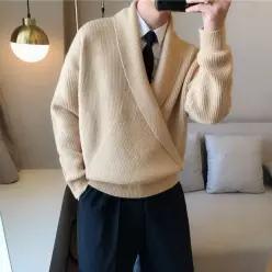 남성 가을 오버핏 브이넥 니트 풀오버 루즈핏 빅사이즈 데일리 스웨터