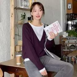 [핑크시슬리] 시라즈 버튼 딥브이넥 레글런 루즈 니트